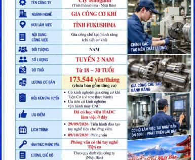 🇯🇵 TUYỂN THỰC TẬP SINH – GIA CÔNG CƠ KHÍ TẠI NHẬT BẢN